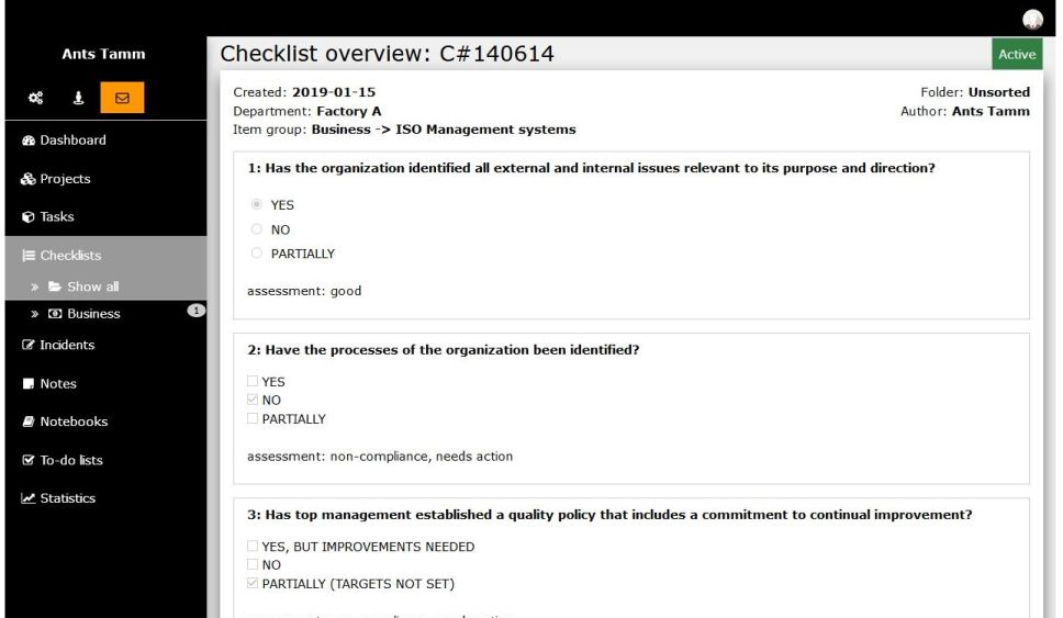 checklist overview with audit results